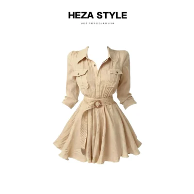 Hela Váy nữ màu nâu dáng xoè cá tính, váy nữ kèm thắt lưng nhẹ nhành, đầm nữ xinh